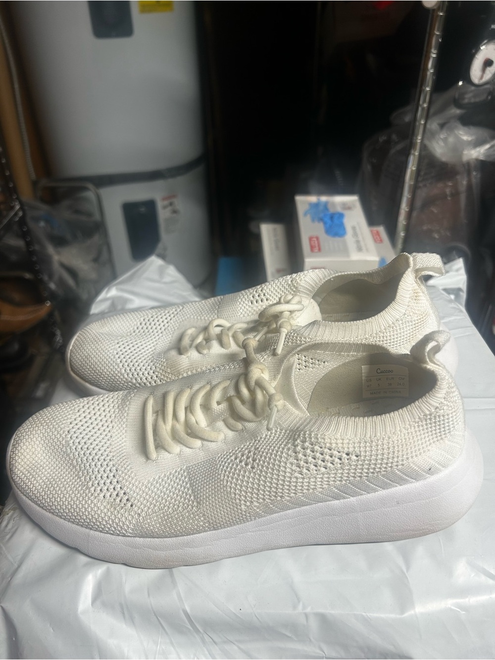 Cuccoo Women’s Cream Knit Slip-On Sneakers Size W7